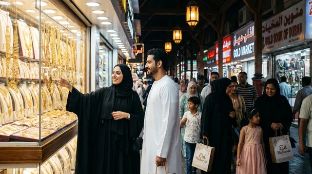 Emirati Couple Shopping at Dubai Gold Souk Night