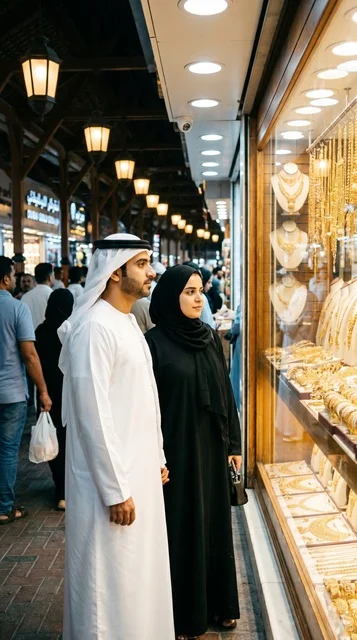 Emirati Couple Jewelry Shopping at Dubai Gold Souq