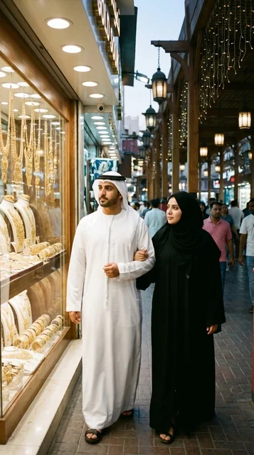 Emirati Couple Shopping at Dubai Gold Souq