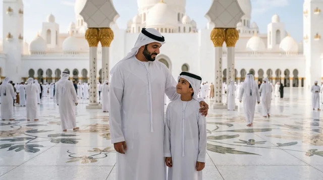 Emirati Father and Son at Sheikh Zayed Grand Mosque