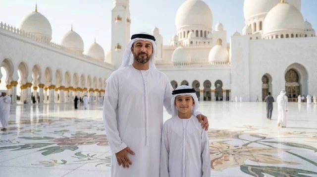 Emirati Father and Son at Sheikh Zayed Grand Mosque