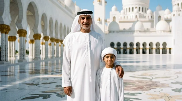 Emirati Father and Son at Sheikh Zayed Grand Mosque
