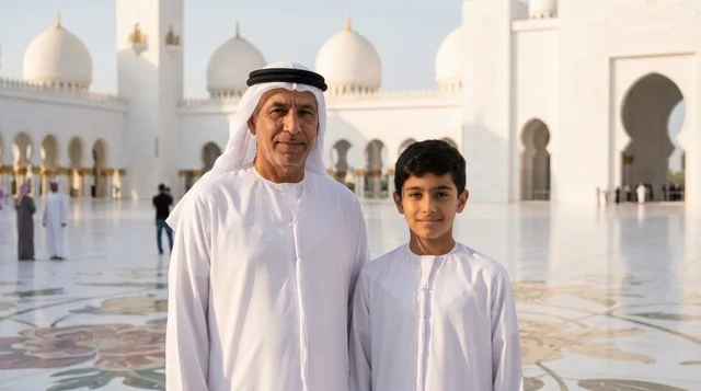 Emirati Father and Son at Sheikh Zayed Grand Mosque