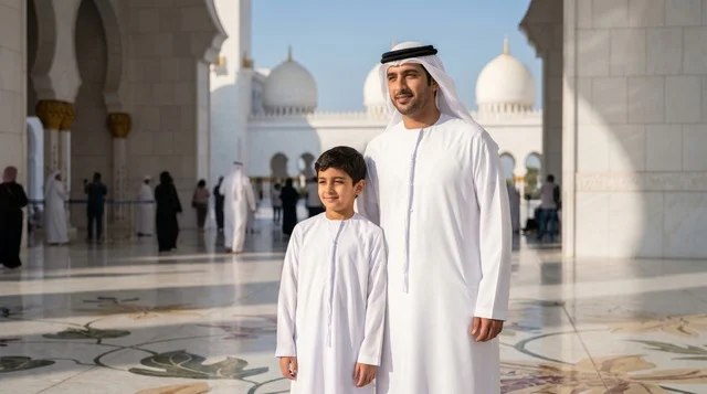 Emirati Father and Son at Sheikh Zayed Grand Mosque