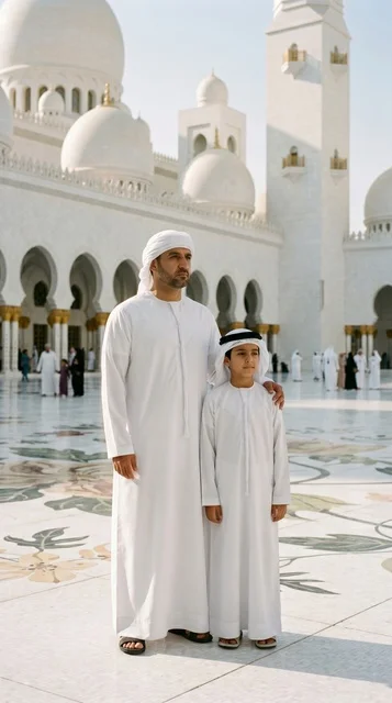Emirati Father and Son at Sheikh Zayed Grand Mosque
