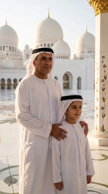 Emirati Father and Son at Sheikh Zayed Grand Mosque