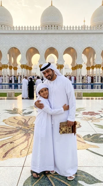 Emirati Father and Son at Sheikh Zayed Grand Mosque