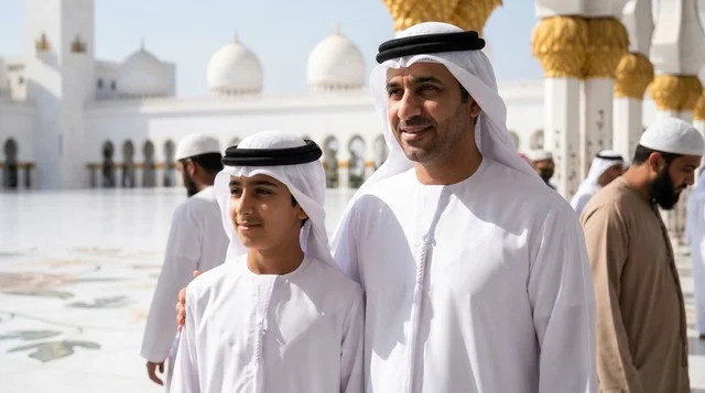 Emirati Father and Son at Sheikh Zayed Mosque Abu Dhabi