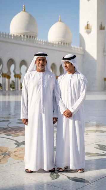 Emirati Father and Son at Sheikh Zayed Mosque Abu Dhabi