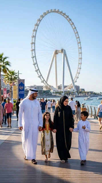 عائلة إماراتية في جزيرة بلوواترز دبي بجانب عين دبي