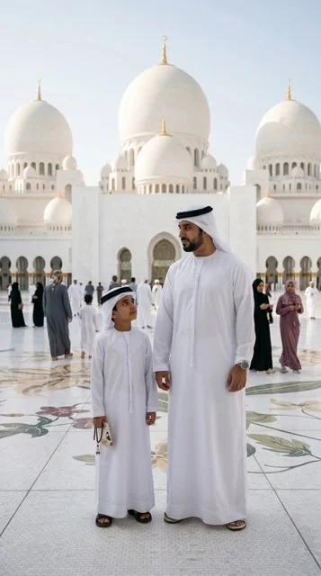 Emirati Father and Son at Sheikh Zayed Grand Mosque