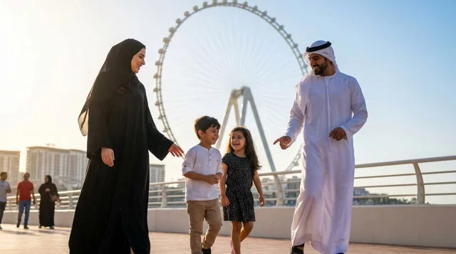 عائلة إماراتية في جزيرة بلوواترز عند عين دبي