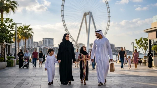 عائلة إماراتية في جزيرة بلوواترز قرب عين دبي