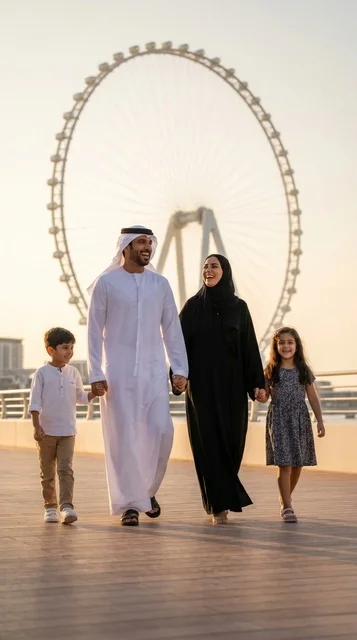 عائلة إماراتية في جزيرة بلوواترز عند عين دبي