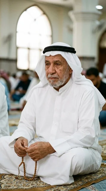 Elderly Kuwaiti Man at Grand Mosque During Eid
