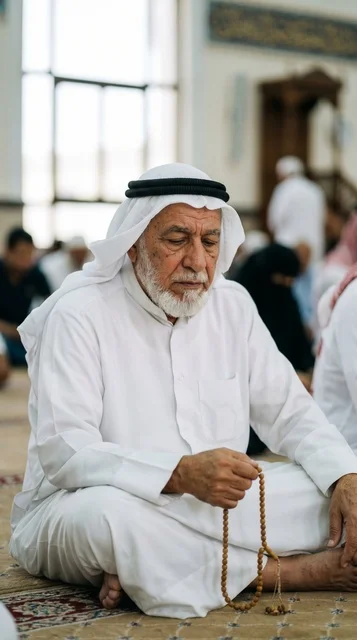 Elderly Kuwaiti Man Praying at Grand Mosque Kuwait