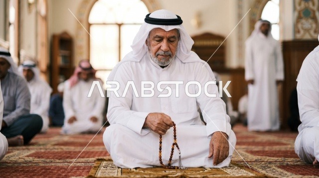 صلاة رجل مسن في المسجد الكبير بالكويت