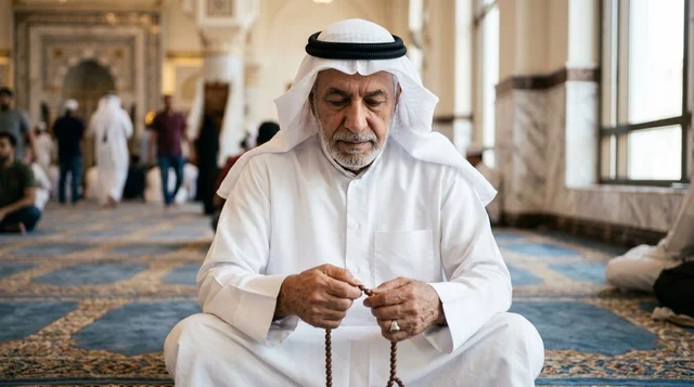أداء صلاة عيد الأضحى في المسجد الكبير بدولة الكويت، روحانية العبادة والزي الكويتي.
