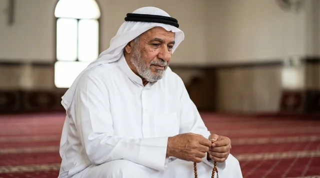 Elderly Kuwaiti Man at Grand Mosque During Eid