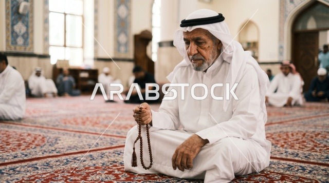 رجل كويتي مسن في المسجد الكبير بالكويت