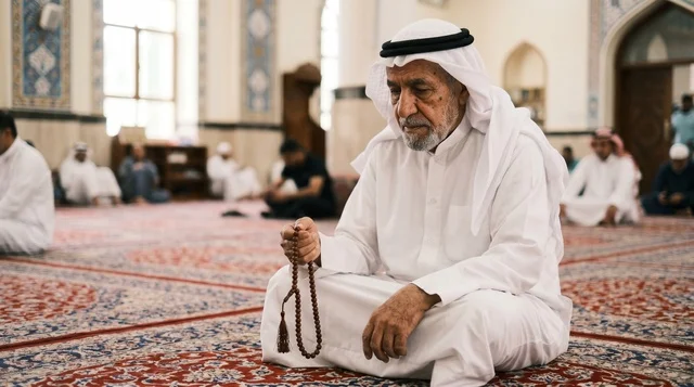 رجل كويتي مسن في المسجد الكبير بالكويت