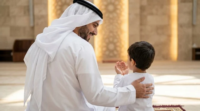 Father and Son Praying at Grand Mosque Kuwait Father and Son Praying at Grand Mosque Kuwait