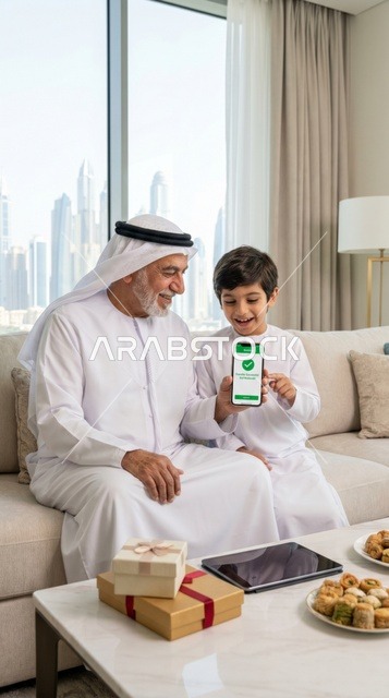 جد إماراتي يرسل عيدية رقمية عبر الهاتف في دبي