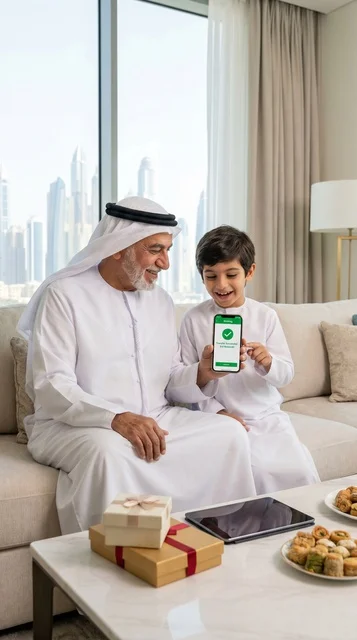 جد إماراتي يرسل عيدية رقمية عبر الهاتف في دبي
