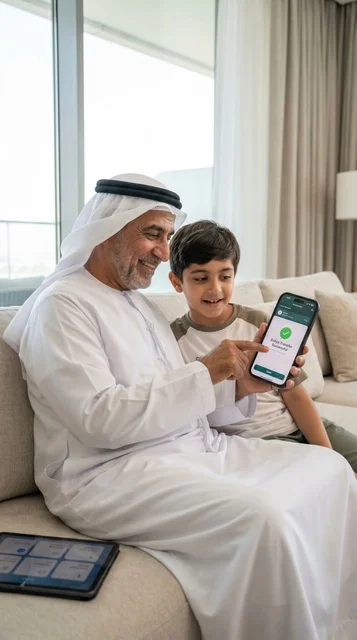 جد إماراتي يرسل العيدية الرقمية عبر الهاتف الذكي