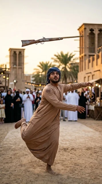 رقصة اليولة التراثية الإماراتية في احتفالات العيد