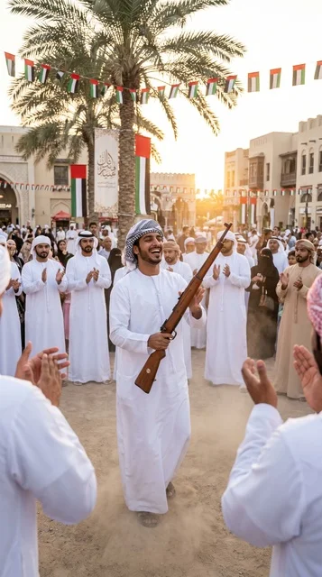 Emirati Man Performing Yowla Dance in UAE Celebration