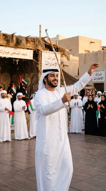 Emirati Man Performing Traditional Yowla Dance UAE