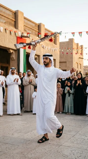 Emirati Man Performing Heritage Yowlah Dance in UAE Emirati Man Performing Heritage Yowlah Dance in UAE