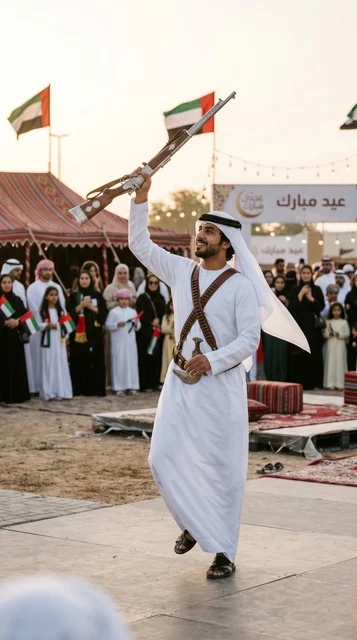 Emirati Man Performs Traditional Yowla Dance at UAE Festival Emirati Man Performs Traditional Yowla Dance at UAE Festival