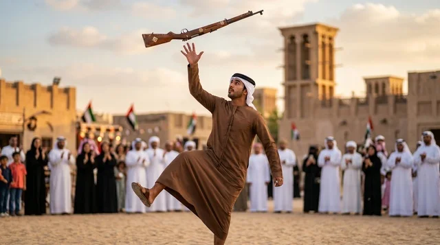 Emirati Man Performing Al-Yola Dance in UAE