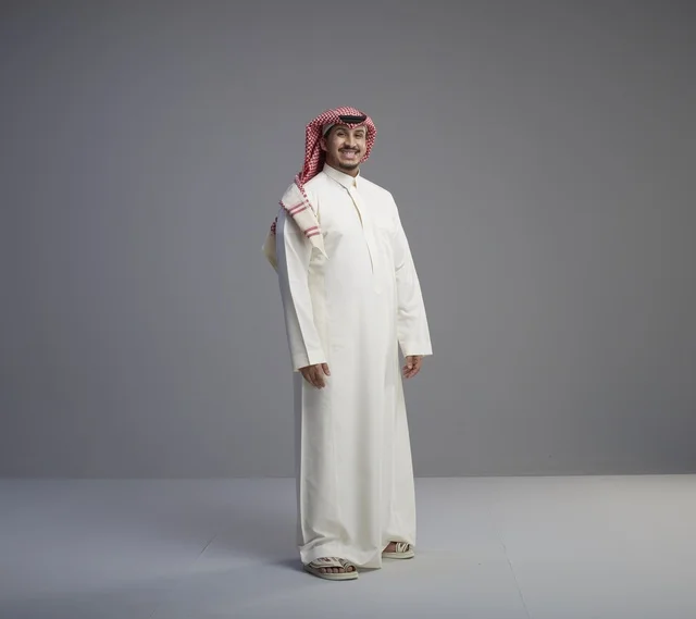 Saudi Man in Traditional Thobe and Shemagh Studio Shot
