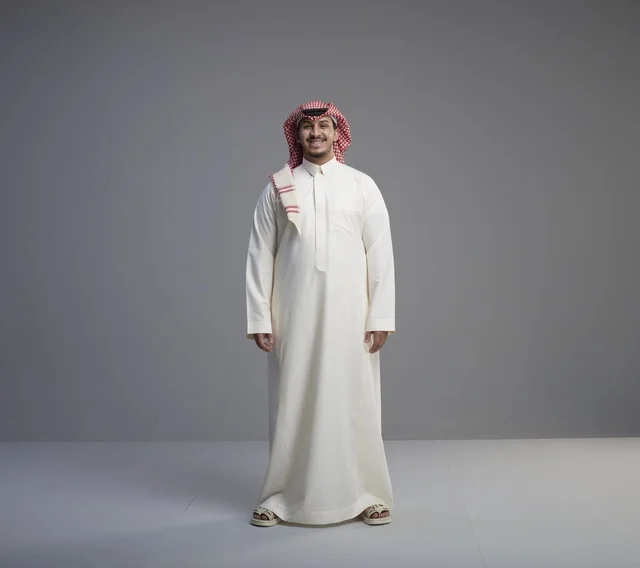 Saudi Man in Traditional Thobe and Shemagh Studio Portrait