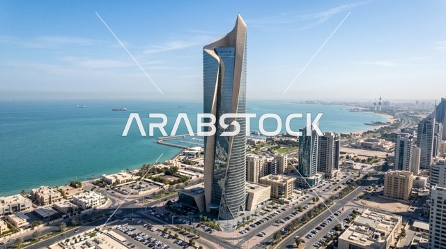 برج الحمراء وأفق مدينة الكويت من الأعلى