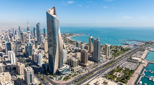 Kuwait City Skyline and Al Hamra Tower Aerial View