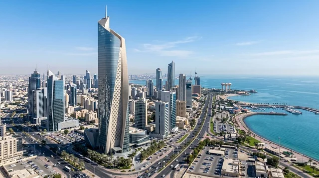 Kuwait City Skyline and Al Hamra Tower Aerial View
