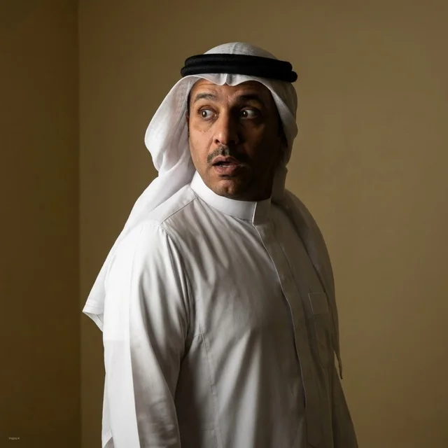 رجل سعودي بالثوب التقليدي بتعبيرات وجه مصدومة