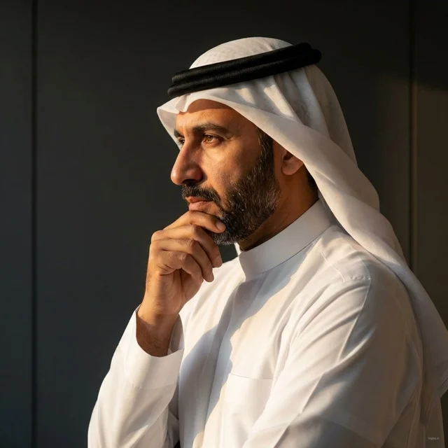 بورتريه لرجل سعودي بالزي التقليدي ونظرة تأملية