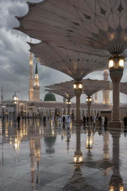 Prophet's Mosque Medina Courtyard Reflections at Night