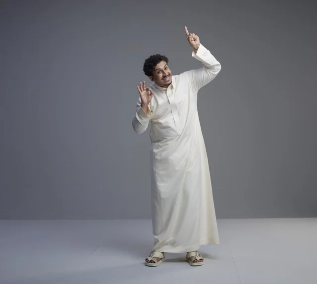 Saudi Man in Traditional White Thobe Studio Portrait