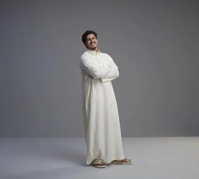 Saudi Man in Traditional White Thobe Studio Portrait