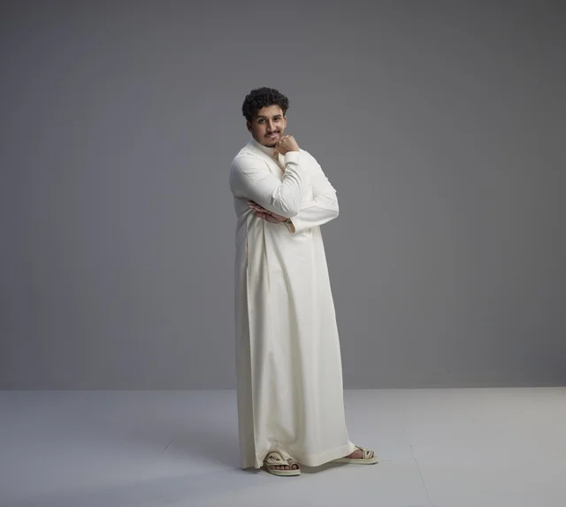 Saudi Man in Traditional White Thobe Studio Portrait
