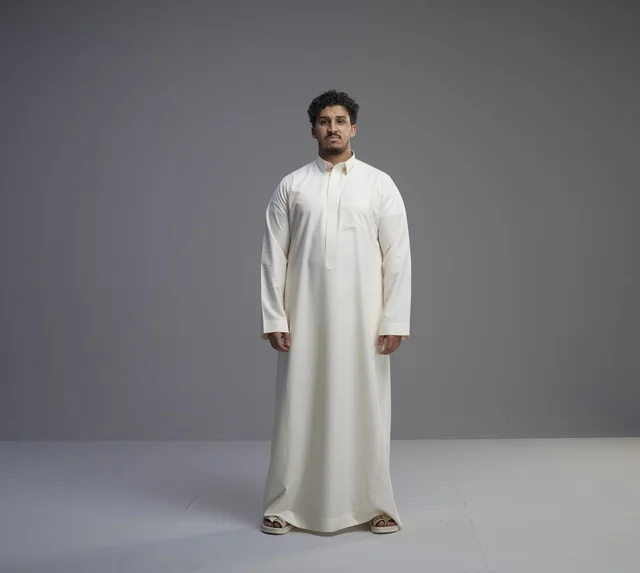 Saudi Man in Traditional White Thobe Studio Portrait