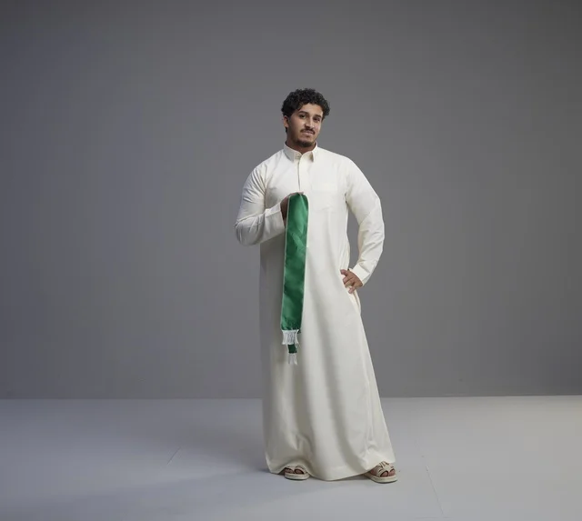 Saudi Man with Green National Scarf in Studio