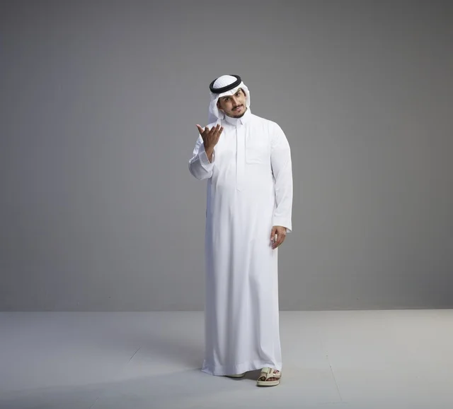 Saudi Man in Traditional White Thobe Studio Portrait