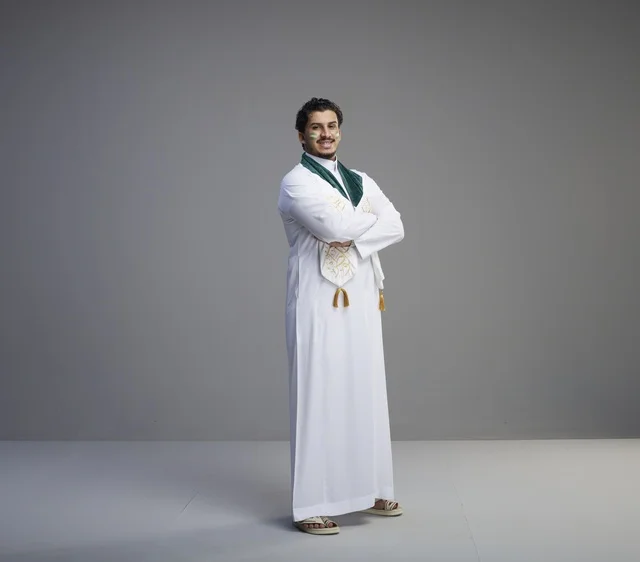 Saudi Man in National Day Celebration Scarf Studio Portrait